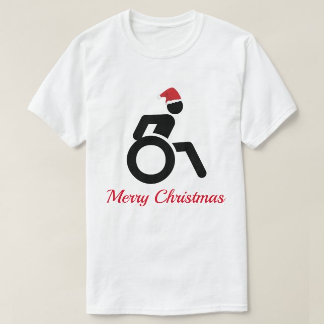 Camiseta Feliz Natal personalizável com cadeira de rodas e  (Frente do Design)