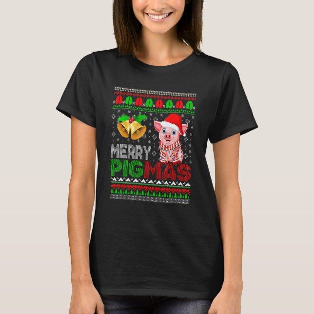 Camiseta Feliz Natal Pig Xmas Papais noeis de Sweater Farme (Frente)