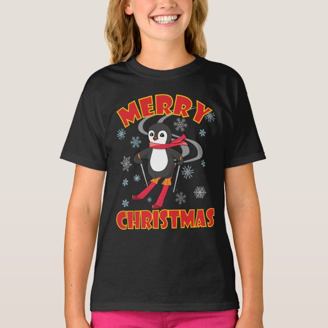 Camiseta Feliz Natal Pinguim do Esqui (Frente)
