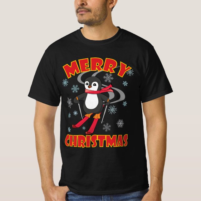 Camiseta Feliz Natal Pinguim do Esqui (Frente)