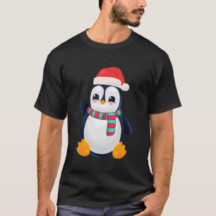 Camiseta Feliz Natal Pinguin Santa Hat E Scarf