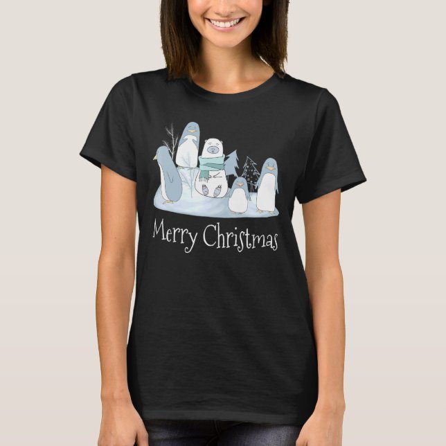 Camiseta Feliz Natal Pinguins Polar Bear Pop Art Chris (Frente)