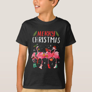 Camiseta Feliz Natal Pink Flamingo Árvore de Natal Xmas