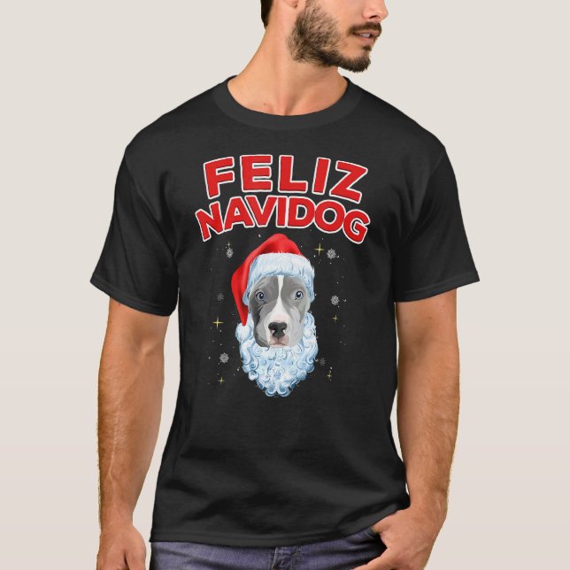 Camiseta Feliz Natal Pitbull Cão Com Barba San (Frente)