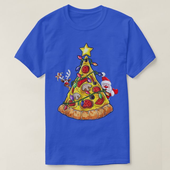 Camiseta Feliz Natal Pizza Papais noeis Reindeer Xmas Lig (Frente do Design)