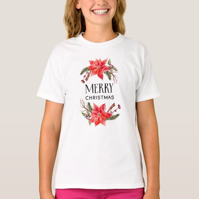 Camiseta Feliz Natal Poinsettia (Frente)