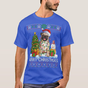 Camiseta Feliz Natal Pug Lover Santa Hat Light Xma