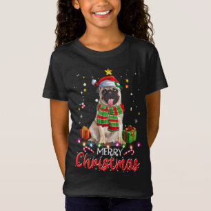 Camiseta Feliz Natal Pug Santa Hat Tree Luzes Xma