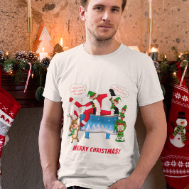 Camiseta Feliz Natal Quiroprata Papai Noel e Elfos Cliente