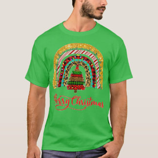 Camiseta Feliz Natal Rainbow Tree Leopard Buffalo Red P