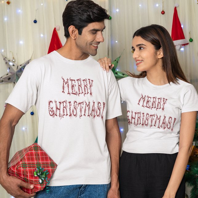 Camiseta Feliz Natal Red Baubles & Stars Unisex (Merry Christmas Red Baubles & Stars Unisex T-Shirt)