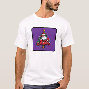 Camiseta Feliz Natal Red Santa Clause Árvore de Natal
