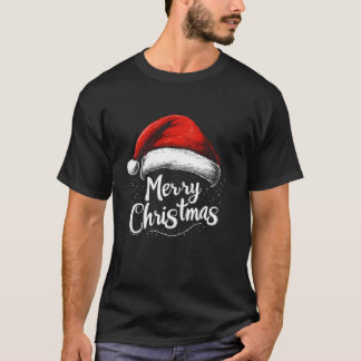 Camiseta Feliz Natal Red Santa Hat Família Xmas Mulheres