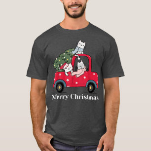 Camiseta Feliz Natal Red Truck Cat Lover Pajama