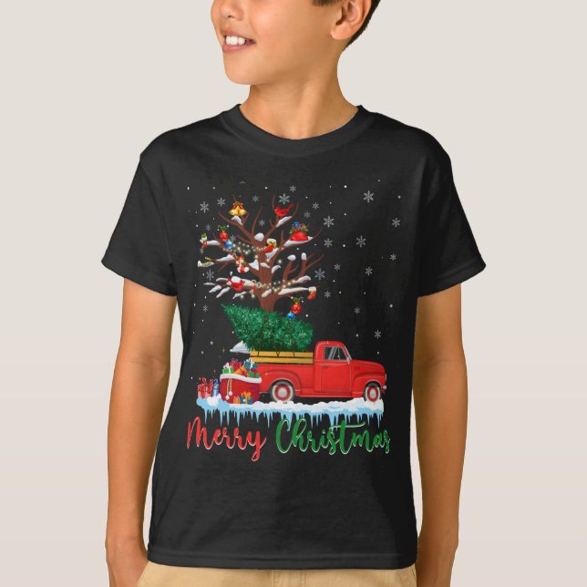 Camiseta Feliz Natal Red Truck Horário das Árvores de Natal (Frente)