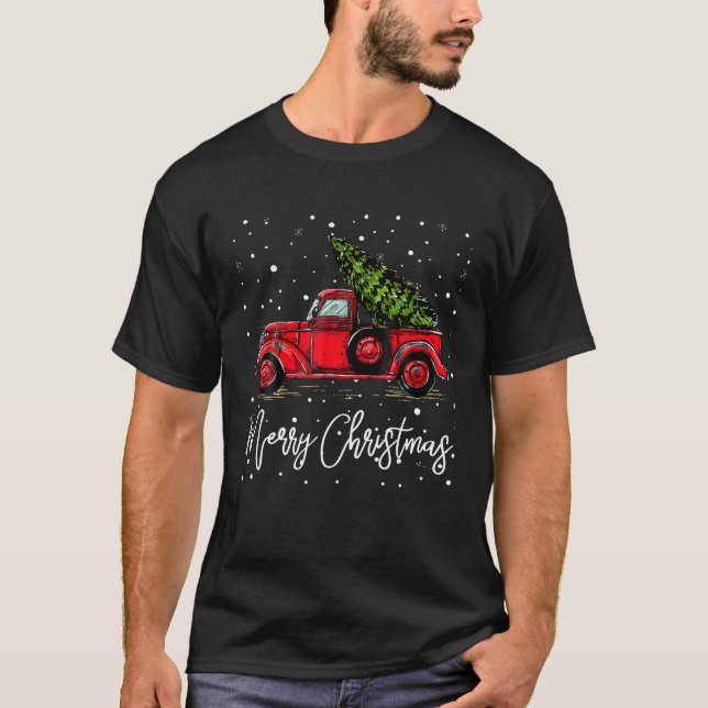 Camiseta Feliz Natal Red Truck Tree Família Funny Pajama (Frente)
