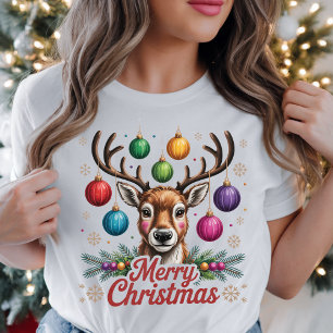 Camiseta Feliz Natal Reindeer - Férias coloridas Feriado