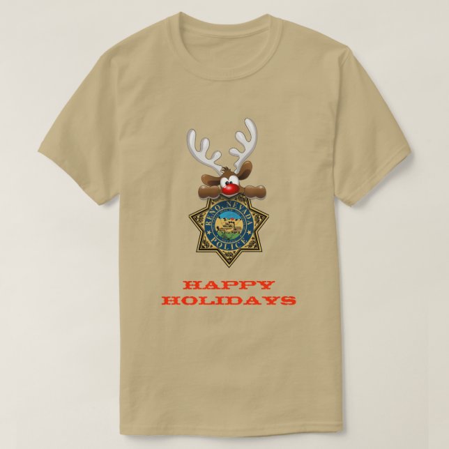 Camiseta Feliz Natal Reindeer Polícia de Reno Nevada (Frente do Design)