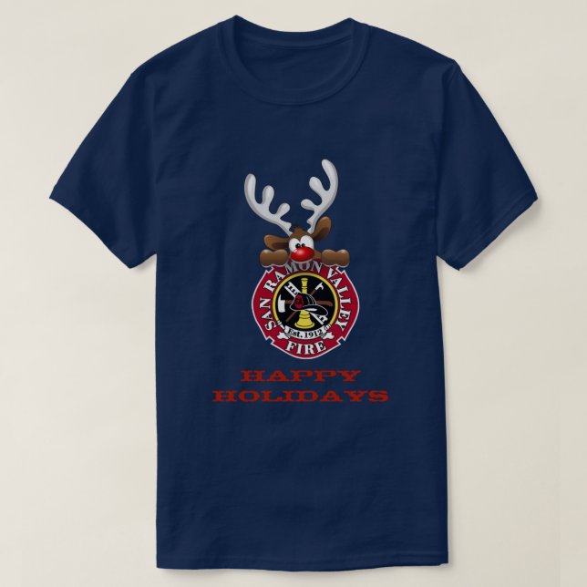 Camiseta Feliz Natal Reindeer San Ramon Valley Fire (Frente do Design)