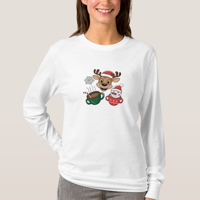 Camiseta Feliz Natal Reindeer & Snowman Hot Ccoa De (Frente)