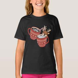 Camiseta Feliz Natal Rena Famíla Bonita Natal Café