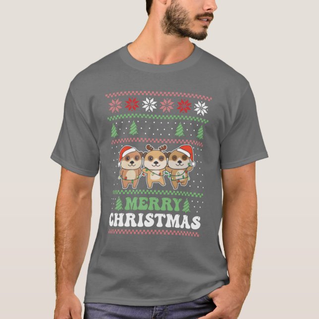 Camiseta Feliz Natal Retro Feio Natal Retro Retrô Meerkat (Frente)