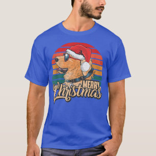 Camiseta Feliz Natal Retro Ouro Vintage Cachorro de Retriev
