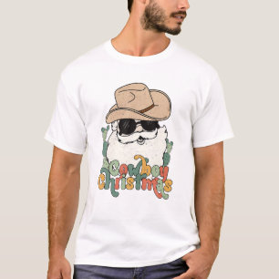Camiseta Feliz Natal Retro Papais noeis Ocidentais Cowboy
