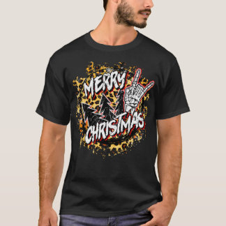 Camiseta Feliz Natal Rock E Roll Leopard Xmas Tree Ro