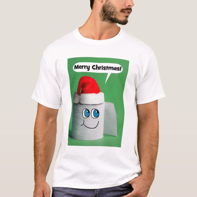 Camiseta Feliz Natal - Rolha de Falas de Papel de Banheiro (Frente)