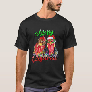 Camiseta Feliz Natal Roosters Engraçados Cultivando Galinha