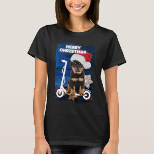 Camiseta Feliz Natal Rottweiler Puppy No Patinete