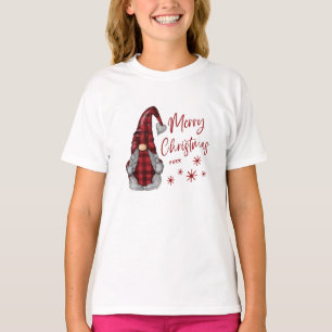 Camiseta Feliz Natal Rustic Gnomo na Xadrez de Buffalo Verm