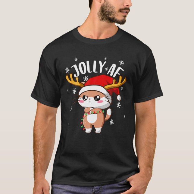 Camiseta Feliz Natal S Engraçado Natal Pajama Jolly AF (Frente)
