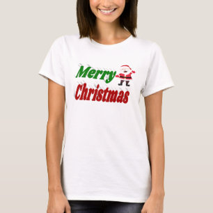 Camiseta Feliz Natal Santa Claus - tipografia verde vermelh