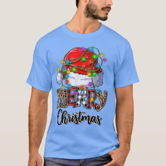 Camiseta Feliz Natal Santa Hat Luzes Leopardo Vermelho Buff