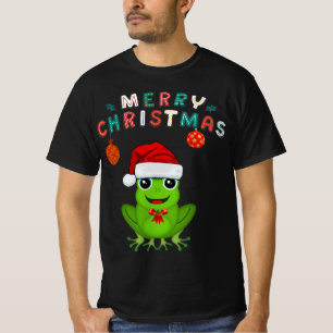 Camiseta Feliz Natal Sapo Fofo Vestindo Chapéu de Papai Noe