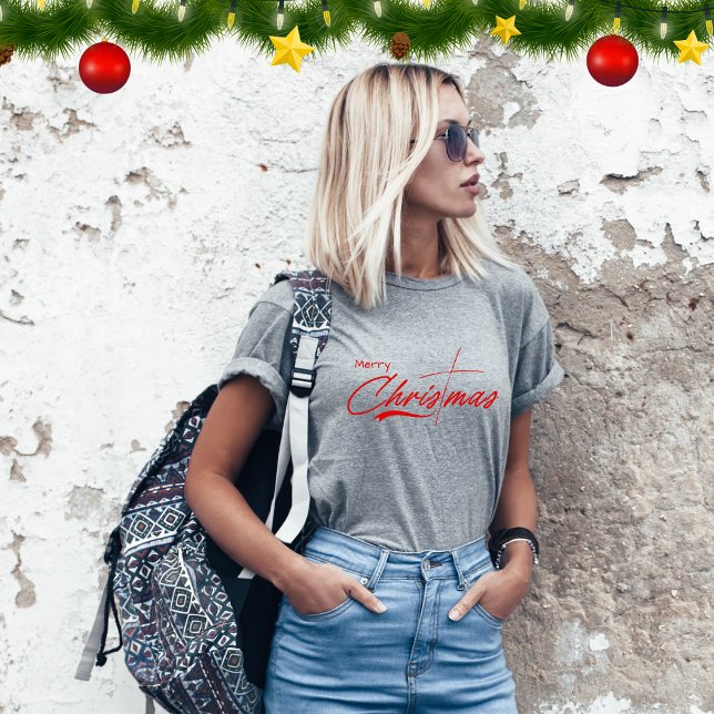 Camiseta Feliz Natal Script Christian Cross (Criador carregado)