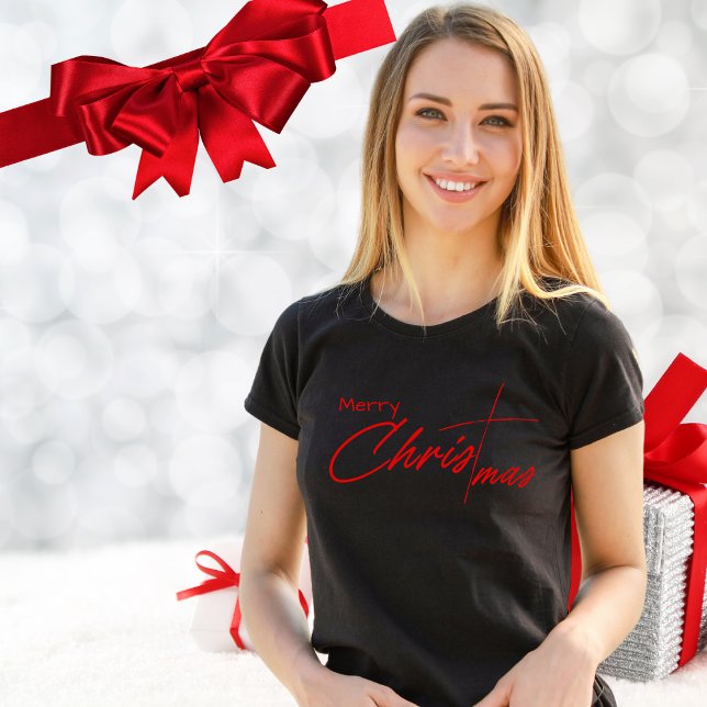 Camiseta Feliz Natal Script Christian Cross (Criador carregado)