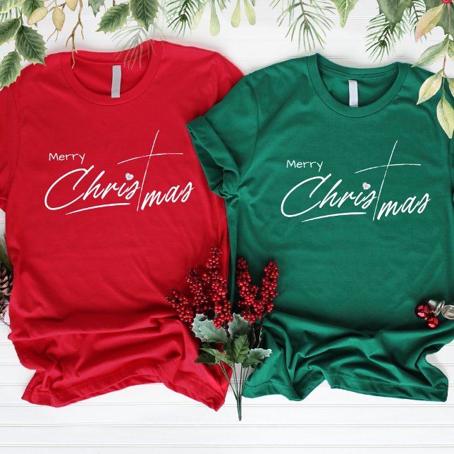 Camiseta Feliz Natal Script Christian Cross Diamond (Criador carregado)