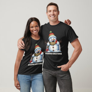 Camiseta Feliz Natal Seasons Saudações Homem de Neve Unisex