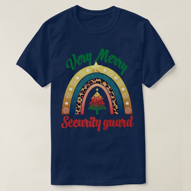 Camiseta Feliz Natal Segurança Gaurd Rainbow Funny Profe (Frente do Design)