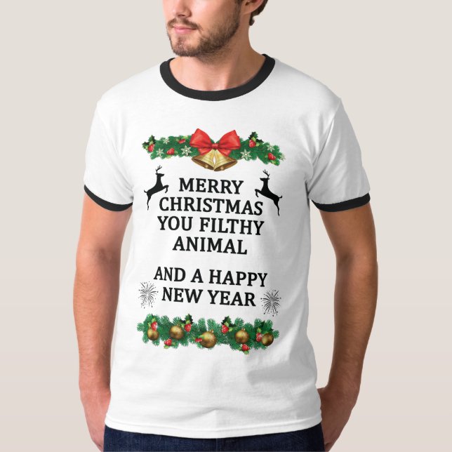 Camiseta Feliz Natal, seu animal imundo (Frente)