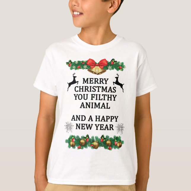 Camiseta Feliz Natal, seu animal imundo (Frente)