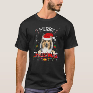 Camiseta Feliz Natal Shetland Sheepdog Dog Santa Hat Xm