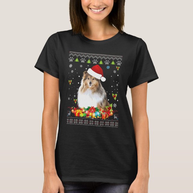 Camiseta Feliz Natal Shetland Sheepdog Dog Ugly Sweater (Frente)