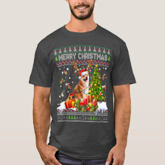 Camiseta Feliz Natal Shiba Inu Papais noeis Xmas Tree Light