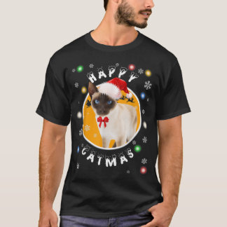 Camiseta Feliz Natal Siamês Gato de Natal em Santa Chapéu