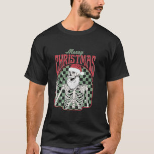 Camiseta Feliz Natal Skeleton Papai Noel Vintage Xmas