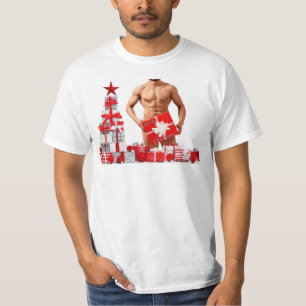 Camiseta Feliz Natal SlipperyJoe presente vermelho branco p
